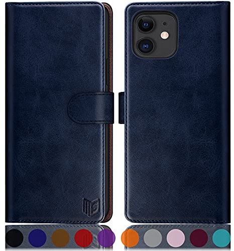 SUANPOT [RFID Schutz für iPhone 11 6,1-Zoll Hülle PU Leder Handyhülle Lederhülle Klapphülle Kartenfach Flip Cover für Apple 11 Handy hülle Leather Wallet Phone Case Blau