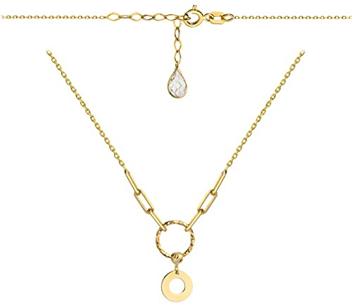 Goldene Damen Halskette 585 14k Gold Gelbgold Kette mit Anhänger Kreis Kugel Zirkonia Gravur