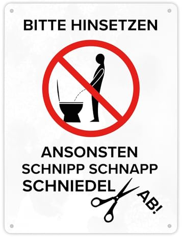 Bitte hinsetzen, ansonsten… Toilette Metallschild XL in 21x28 cm mit Icon witziges Blechschild für die Toilette Hinsetzen sonst Schniedel ab Kloschild Dekoschild WC