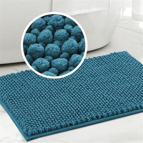 LINGKY Badematte rutschfest 50x80 cm Chenille Badezimmerteppich Saugfähige Badteppich Waschbar Badvorleger Bad Teppich Badezimmer Duschvorleger Badematte Türkis