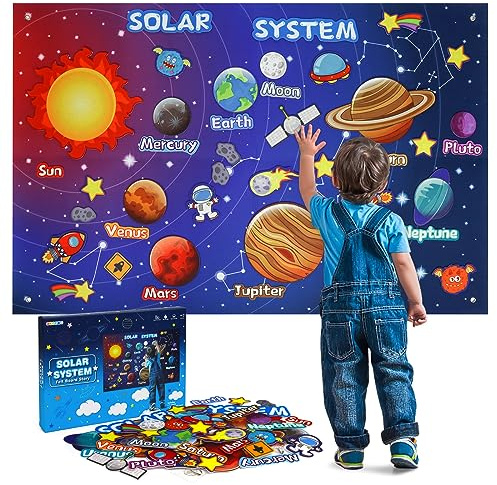 OKOOKO 41Pcs Felt Story Board Set, 43x29inch Solar System Felt Board | Interactive Felt Board for Kids, Outer Space Felt Board, Solar System Toy, Planets Toy, Felt Boards for Walls Children