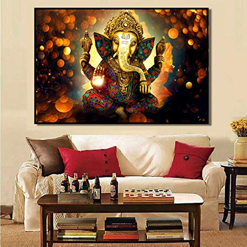 Zhaoyang Art Moderne Hinduismus-Drucke, Wandkunst mit schwarzem Rahmen, großformatige Leinwandmalerei, indische Götter, Ganesha, dekorative Bilder, 30 x 43 Zoll/75 x 110 cm, schwarzer Rahmen