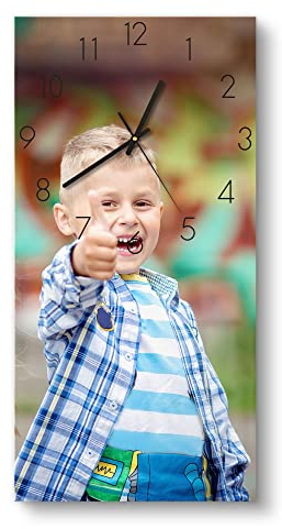 DEQORI Reloj de cristal personalizado con foto, horizontal, 30 x 60 cm, números, blanco, imagen propia, gran reloj de cristal de diseño XXL, reloj de pared silencioso para sala de estar y cocina,