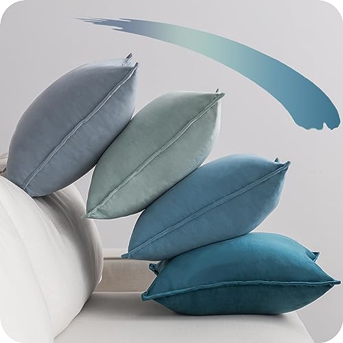 NOSTHEART Kissenbezug 45x45 Blau 4er Set Samt Kissenbezüge Kissenhülle Blau Dekorative sofakissen dekokissen Bezug mit Verstecktem Reißverschluss für Sofa Wohnzimmer Balkon Farbverlauf
