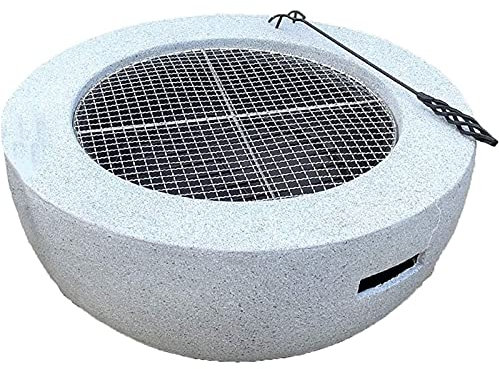 Hearth Grill, Kamin, feuerfest, inkl. Grillrost zur Verwendung als Grillschale, Feuerschale aus Stahl mit einem Rand aus Kunststein Terrassenofen (Grau)