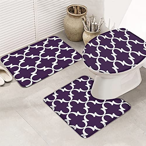 3 Teiliges Badteppich Set Marokko Lila Weiche Kontur Badteppich Anti-Rutsch Wc-Deckelbezug Badgarnitur Matte
