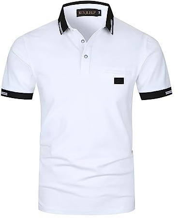 KUNJLELP Polo à Poche pour Hommes Chemise à Manches Courtes Col à Carreaux Chic Chemise de Travail Uniformes