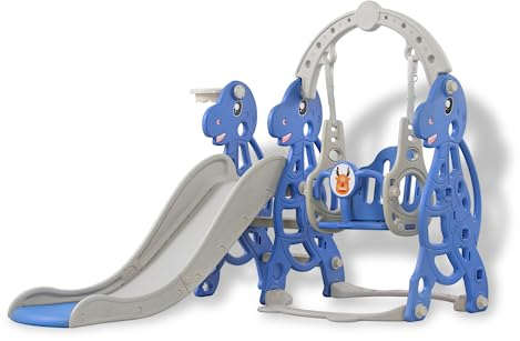 Froadp 4 in 1 Kinder Freistehende Rutsche Spielzeugrutsche mit Basketballkorb und Schaukel for Indoor und Outdoor Kinderrutsche Gartenrutsche Kleinkinderrutsche für 1 Jahr und mehr (Typ C)