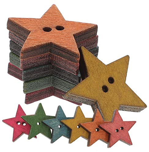 EXCEART 50 Stück Holzknöpfe Sternförmig 25mm Farbige Pentagramm Knöpfe Zwei Löcher Zum Nähen Basteln Kleidung Dekoration Selbstgemacht Handwerk