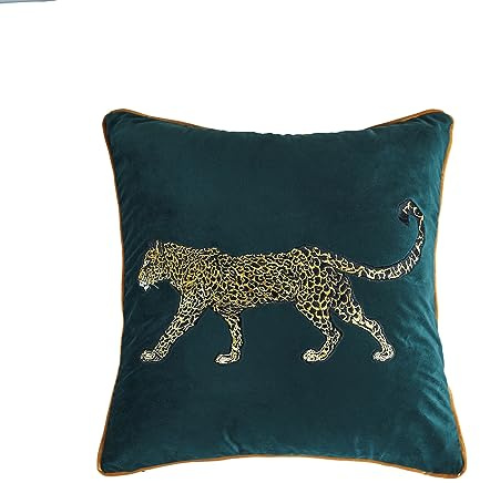 Luxury Embroidery Leopard Throw Pillowcase Gold Embroidered Velvet Cloth Cushion Cover Decorative Leopard Print Cheetah Pillows Case for Preppy Stuff Room 1PCS (Color-1)