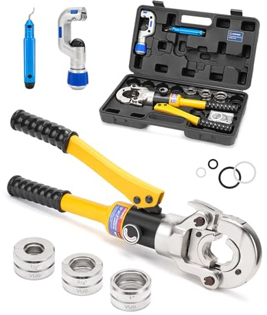 CHANHYD Hydraulic Copper Tube Fittings 1/2, 3/4, 1 Press Crimping Tool Kit Pex Pipe Crimper Pressing Pliers Stainless PEX Press Sleeves for Copper Pipe with Pipe Cutter