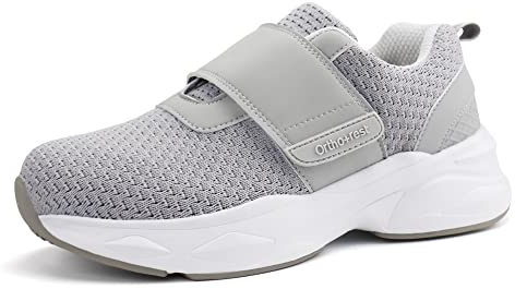 Ortho+rest Damen Diabetikerschuhe mit verstellbarem Verschluss Orthopädische Gehschuhe Ödem Schuhe für geschwollene Füße (40,Hellgrau)