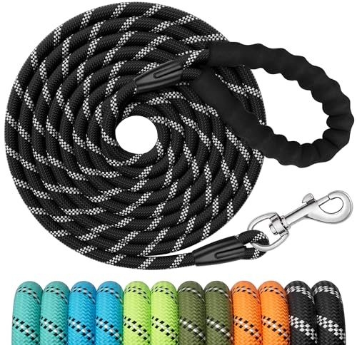 X XBEN Training Leads for Dogs, 5M/16FT Strong Rope Long line Dog Lead Leash with Soft Padded Handle and Heavy Duty Hook, Reflective Recall Training Leads for Large Medium Small Dog, Black