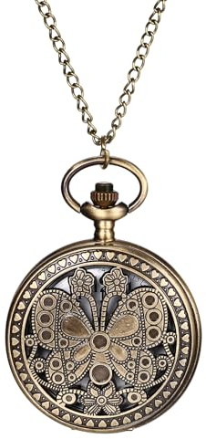JewelryWe Vatertagsgeschenk Taschenuhr Herren Retro Flugzeug/Eule/Indianer Alter Mann/Kreuz Kettenuhr Analog Quarz Uhr Anhänger mit Halskette Kette Bronze Geschenk für Männer
