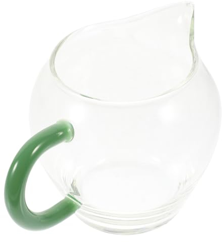 KICHOUSE Glass Gravy Boat 300ml Thickened Tea Pitcher Heat-Resistant Green Jade Handle Suitable for Kitchen Sauce Dispenser and Kung Fu Tea Serving