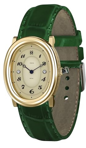 PASCAL Women’s Oval Bubble Diamond Watch, Elegant Leather Strap, Swiss Movement Vintage Luxury Ladies Dress Watches, Sapphire Crystal, Diamond Markers, 3ATM Waterproof (Gift for Her)(Green)