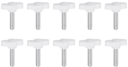QUARKZMAN 10 Stück Rändelschrauben mit T Flügelknöpfe M6 x 25mm Kunststoff T-Kopf Gewindebolzen Klemmschraube Flügelschraube Haltegriffe 27mm Klemmknopf Daumenschrauben für Maschine, Weiß