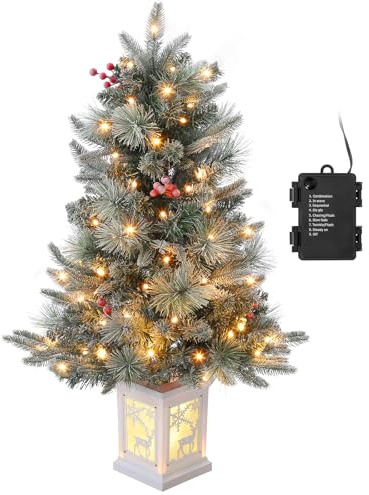 90cm Weihnachtsbaum künstlich mit 78 Beleuchtung- 3ft Weihnachtsbaum Künstlich Batteriebetrieben mit 8 Beleuchtungs-Modi, Weihnachtsbaum mit Dichte Zweige, Tannenbaum Künstlich mit Rote Beeren