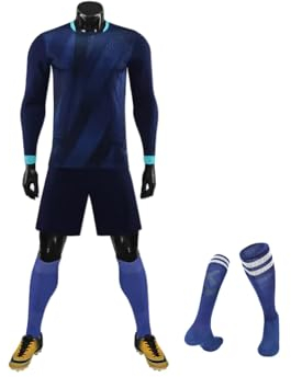 COITROZR Personalisierte Fußball Trikot Set，Langarm-Sportbekleidung Mit Namen, Nummer und Team Logo, Fußballtrikot Training Anzug für Männer, Jugendliche und Kinder.(Königs blau)