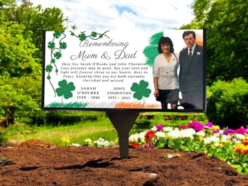 Placa conmemorativa irlandesa personalizable con nombres, fechas, imágenes, mensajes