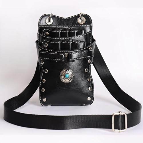 ZASCHMOY Friseur Hüfttasche, Retro Friseur Scherentasche, Scheren Holster, Haustier Groomer Scheren Tasche für Salon (Schwarz)