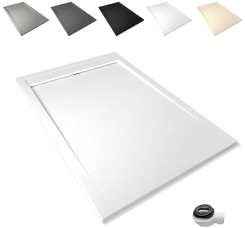 Plato de Ducha Antideslizante y Antibacteriano, Plato Ducha Resina Resistente a Agentes Químicos, Incluye Rejilla Desagüe Ducha y Válvula (Ral 9003 BLANCO, 70 x 110)