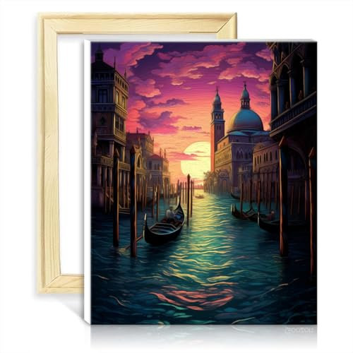 LiHEQING Ölgemälde-nach-Zahlen-Set, Venedig, Italien, für Anfänger und Kinder, Acryl-Ölgemälde, Malen nach Zahlen, Kunstwerk für Erwachsene, ohne Rahmen (50 x 65 cm)