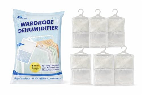 6 x Hanging Wardrobe Dehumidifier Bags – Closet & Cabinet Moisture Absorbers, Prevent Damp, Mould & Musty Smells