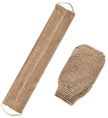 Brosse a Dos pour Douche, Gommage du Dos pour la Douche, Brosse pour le Dos Douche Exfoliation Brosse Corps avec Gants, Gommage Corporel En Fibre Végétale Naturelle, Sangle Lave Dos pour Hommes Femmes