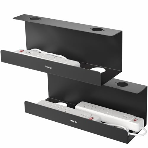 VIVO Under Desk 43cm Extra Deep Cable Management Trays, Power Strip Holders, Cord Organizers, Wire Tamers for Office and Home, Black, 2 Pack, DESK-AC16-2C | Set of 2, Under Desk, Low Profile Power Strip Holder, Cord Organizer, Wire Tamer Steel Rack, Home Office, Holds 11 lbs each