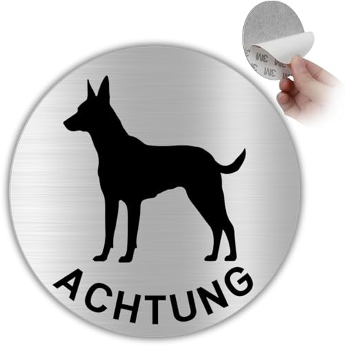LEIASA | Schild Vorsicht vor dem Hund - Ø 10 cm - Aluminium - Bissiger Hund | Warnschild Wachhund, Hinweisschild Hundewarnung, Aufkleber Achtung Hund, Plakette Freilaufender Hund, Hundebiss Warnung