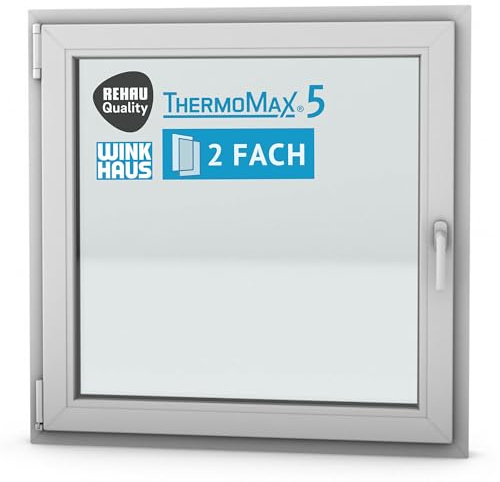 ThermoMax 5 Classic Kunststoff-Fenster, Uw-Wert 1,3, BxH: 100x100cm / 1000x1000mm, DIN links (Griff rechts), mit 2-fach Wärme-Isolier-Verglasung, Winkhaus Sicherheitssystem & Rehau Profil