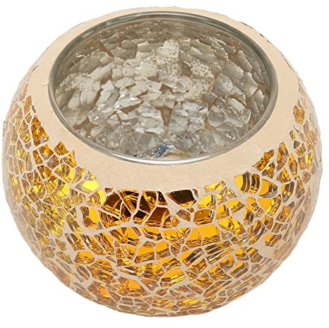 TOPINCN Portacandele Tealight in Vetro a Mosaico Oro