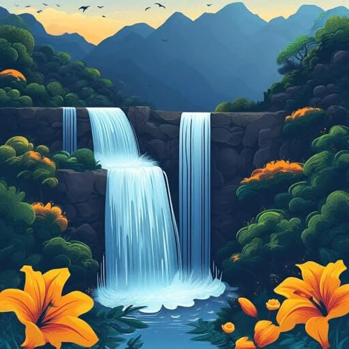 Malen Nach Zahlen Erwachsene Cartoon Wasserfall, DIY Kreativ Set Erwachsene, 100x100cm Malen Nach Zahlen Kinder und Anfänger, mit Pinseln und Acrylfarben Handgemalt Ölgemälde Leinwand, Decor D-892