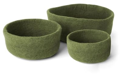 Gry & Sif Handgemacht & Fairtrade-zertifiziert Stilvolles dänisches Design x Napali Kunsthandwerker | Filzschalen, Schale für Osterkorb, Frühstückskorb, Organizer aus Filz | Kieferngrün | 3er-Set