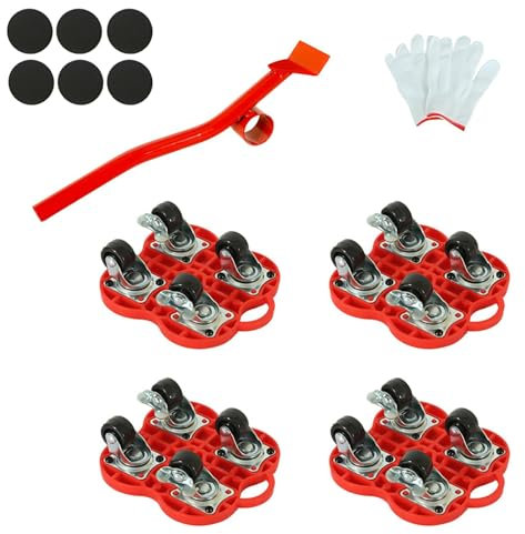 LERANXIN Carrello Trasportatore Mobili 13 Pezzi - 4 Rotelle per Spostare Mobili con Freni & Sterzo 360°, Cap 500 kg con Barra Prolunga - Ruote per Arredamento Ideali per Sposta Mobili Domestici