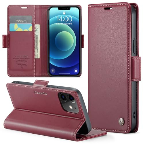 Rerzoiro Handyhülle für iPhone 12 Mini 5,4 Zoll Hülle, Premium PU Lederhülle Klappbar Flip Case [RFID Blocker] Tasche Magnet Kartenfach Klapphülle Schutzhülle für iPhone 12 Mini, Rot