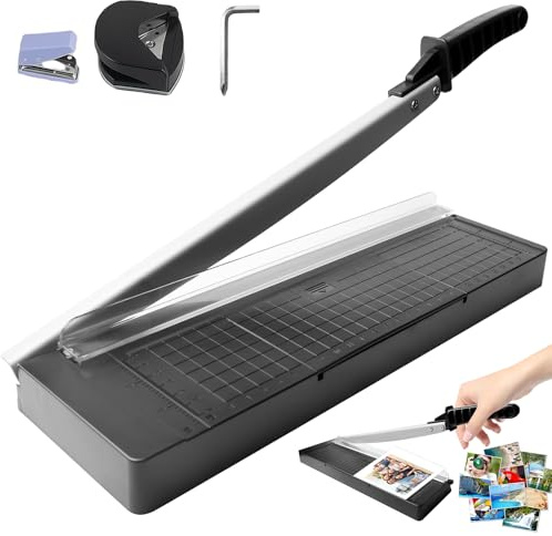 Cortador de papel manual A4 | Hasta 8 hojas A4-B7 | Cortadora precisa con base de metal y protección de seguridad | Para oficina, escuela, manualidades, fotos