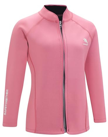 Top de neopreno térmico de 2 mm para mujer, manga larga con cremallera, para natación, surf, esnórquel (rosa, L)