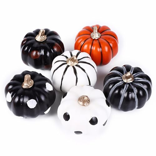 Manqyi 6 Pezzi Elegante Zucca di Halloween Collezione, Mini Piccola Autunnali Zucca Artificiale, per il Raccolto Autunnale Halloween Ringraziamento Zucche Finte Decorazione della Tavola di Casa