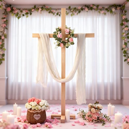 AceOrbit Religiöses stehendes Kreuz, extra großes Holzkreuz, Holz, Jesus Christus, katholisches Handwerk, christliche Outdoor-Dekoration für Jesus, der nie verlässt (Hochzeit)