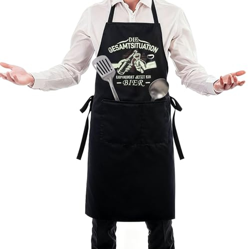 DAWRIS Grillförkläde för män matlagning förkläde män förkläde roligt justerbart, stekt köksförkläde personligt förkläde med 3 fickor, den totala situationen kräver nu en öl, som en gåva