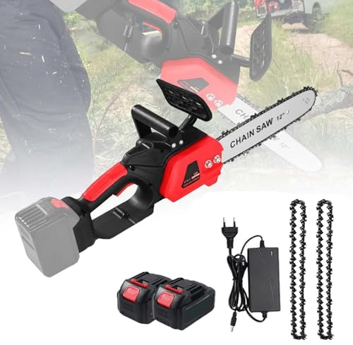 Tronconneuse a Batterie 12 Pouces, 1500W Tronçonneuse Électrique sans Fil, 2 batteries, Lubrification Automatique, avec verrouillage de sécurité, pour la Coupe du bois, l'élagage le Jardin (B)