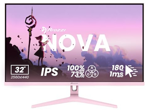 Arozzi Nova 32-inch 180Hz QHD Gamer Screen Pink | QHD 1440p, Adaptive Sync, HDR10, Flicker-Free, 100% sRGB, PC & Console Compatible