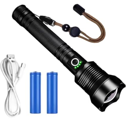 Demsyeq Potente torcia elettrica, torcia di sopravvivenza all'aperto con zoom, ricaricabile tramite USB, impermeabile, per bushcraft, tornado, sopravvivenza, disastri, campeggio, caccia