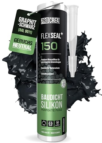 PROCREA® Premium Silikon Flexseal+ 150 (graphitschwarz) [neutralvernetzend] Hochwertiges Bausilikon zum abdichten im Innen- & Außenbereich - Allwetter Alkoxy-Silicon in RAL 9011 - Profi-Qualität