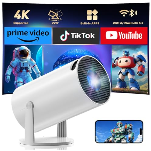Portable projector with WiFi and Bluetooth, Mini projector supported 4K 1080P, Android 11.0 Movie projector for Home/Theater/Outdoor/Camping/Smartphone