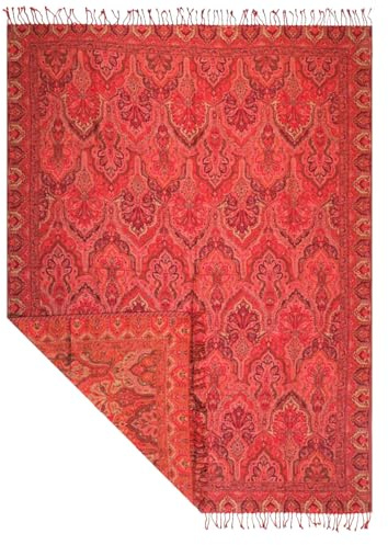 Lorenzo Cana - Decke Jacquard gewebt aus Baumwolle mit feinster Wolle vom Merino Lamm Wohndecke Sofadecke Picknickdecke Kuscheldecke Plaid Mehrfarbig Paisley 140 cm x 200 cm - 96345