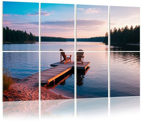 8 Pack Acoustic Foam Panels Sound Proofing Two wooden chairs wood pier overlooking lake Acoustic Wall Panel Soundproofing for Livingroom Nursery Room 120x80cm Home Decor