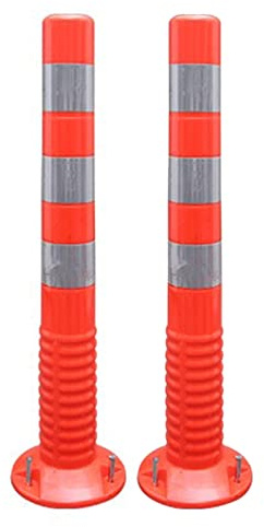 Lot de 2 cônes de signalisation pour allée, Flexibles et sensibles à la Circulation, avec Bandes réfléchissantes et vis (Rouge et Argent).